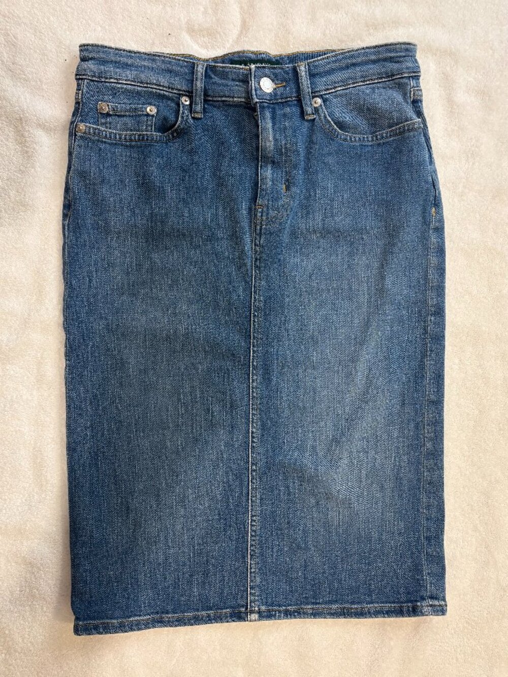 Lauren Ralph Lauren Women’s Denim Midi Pencil Skirt Size 2 Blue Jean Stretch